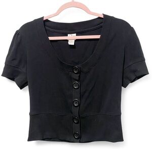 Adorable Vintage Y2K MOD Whimsygoth Goth Scoop Neck Button Front Puff Sleeve Top